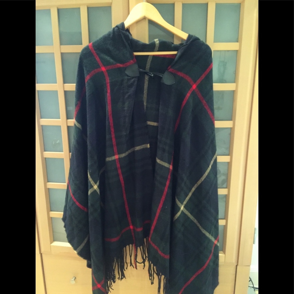 Plaid hooded poncho
